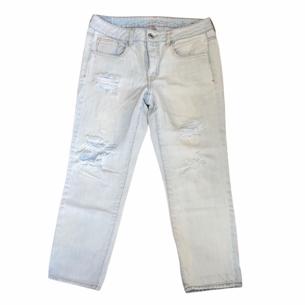 American Eagle Boy Crop Distressed Jeans Sz 8 Reg